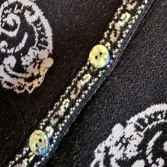 Lovely IVKO Black Floral Fitted Peplum Cardigan Size 10 EUR 40 Cotton - Picture 3 of 5